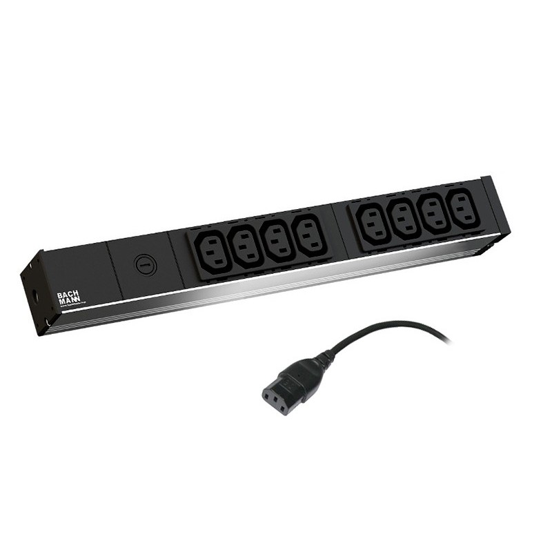 PDU BACHMANN, 1U pt. rack 19 inch, 8 prize IEC, intrare IEC, max 10 A, cablu 2 m, negru, "333.54" (timbru verde 4 lei)
