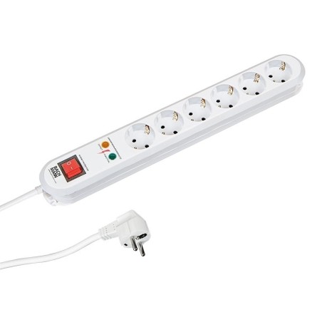 PRELUNGITOR Bachmann, Schuko x 6, conectare prin Schuko (T), cablu 1.5 m, 16 A, protectie supratensiune, alb, "381.2501K" (timbr