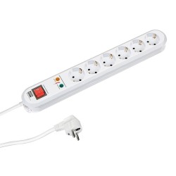 PRELUNGITOR Bachmann, Schuko x 6, conectare prin Schuko (T), cablu 1.5 m, 16 A, protectie supratensiune, alb, "381.2501K" (timbr