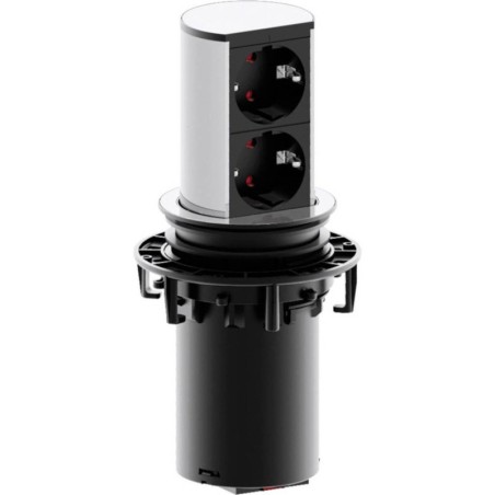 Priza cu protectie ELEVATOR 928.002, Numar iesiri 2, Schuko, 230 V, Lungime cablu 2 m, Impamantare, Negru/Argintiu, Fisa Schuko 