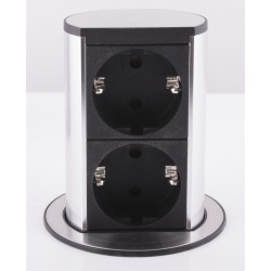 Priza cu protectie ELEVATOR 928.002, Numar iesiri 2, Schuko, 230 V, Lungime cablu 2 m, Impamantare, Negru/Argintiu, Fisa Schuko 