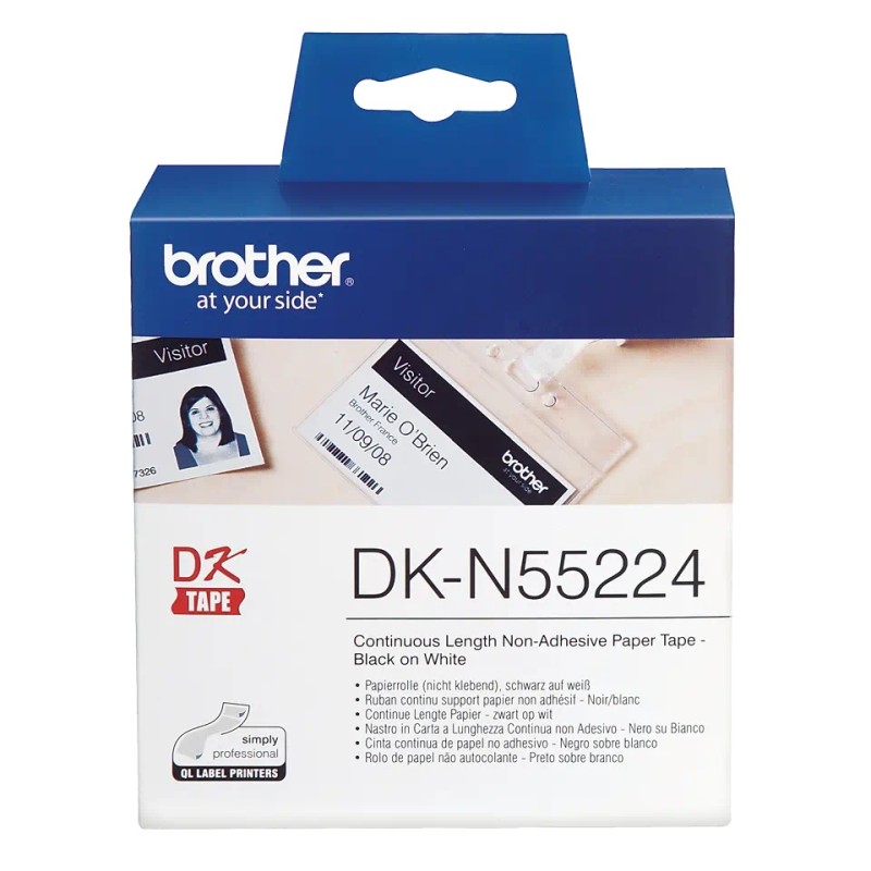 Banda Continua Hartie  Original Brother Black on White, DKN55224, pentru P-TOUCH QL-1100|QL-800|QL-810|QL-1050|QL-1060|QL-500|QL