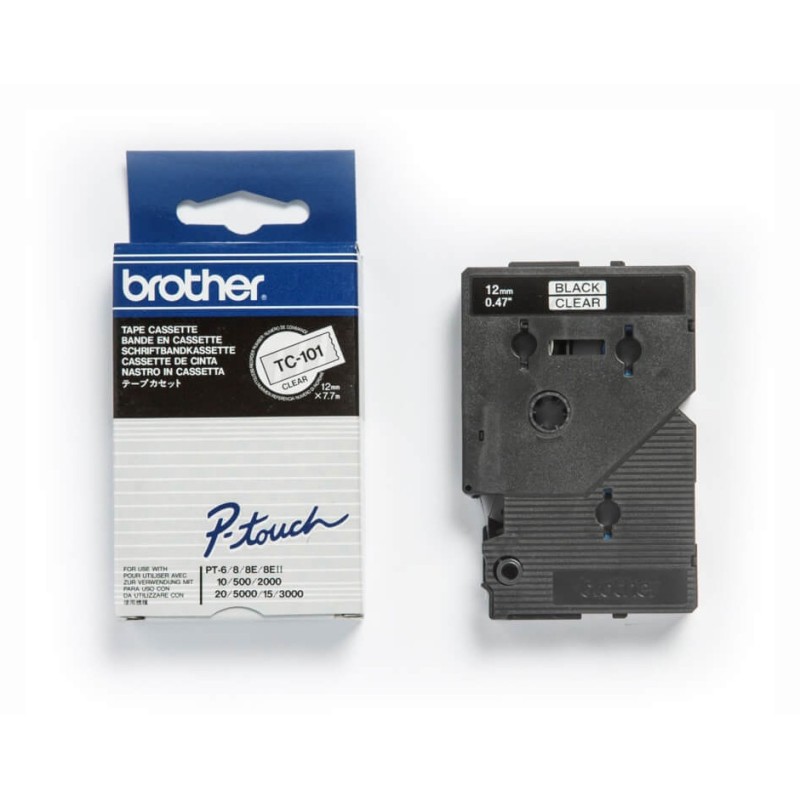 Banda laminata Original Brother Black on Clear, TC101, pentru E105|E110|H100|H101|H105|H110|H111|P300|128|200|1000|1010|1090|110