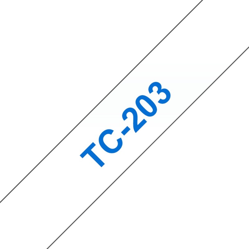 Banda laminata Original Brother Blue on White, TC203, pentru E105|E110|H100|H101|H105|H110|H111|P300|128|200|1000|1010|1090|1100