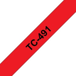 Banda laminata Original Brother Black on Red, TC491, pentru E105|E110|H100|H101|H105|H110|H111|P300|128|200|1000|1010|1090|1100|