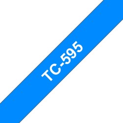 Banda laminata Original Brother White on Blue, TC595, pentru E105|E110|H100|H101|H105|H110|H111|P300|128|200|1000|1010|1090|1100