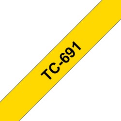 Banda Laminata Original Brother Black on Yellow, TC691, pentru E105|E110|H100|H101|H105|H110|H111|P300|128|200|1000|1010|1090|11