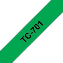 Banda laminata Original Brother Black on Green, TC701, pentru E105|E110|H100|H101|H105|H110|H111|P300|128|200|1000|1010|1090|110