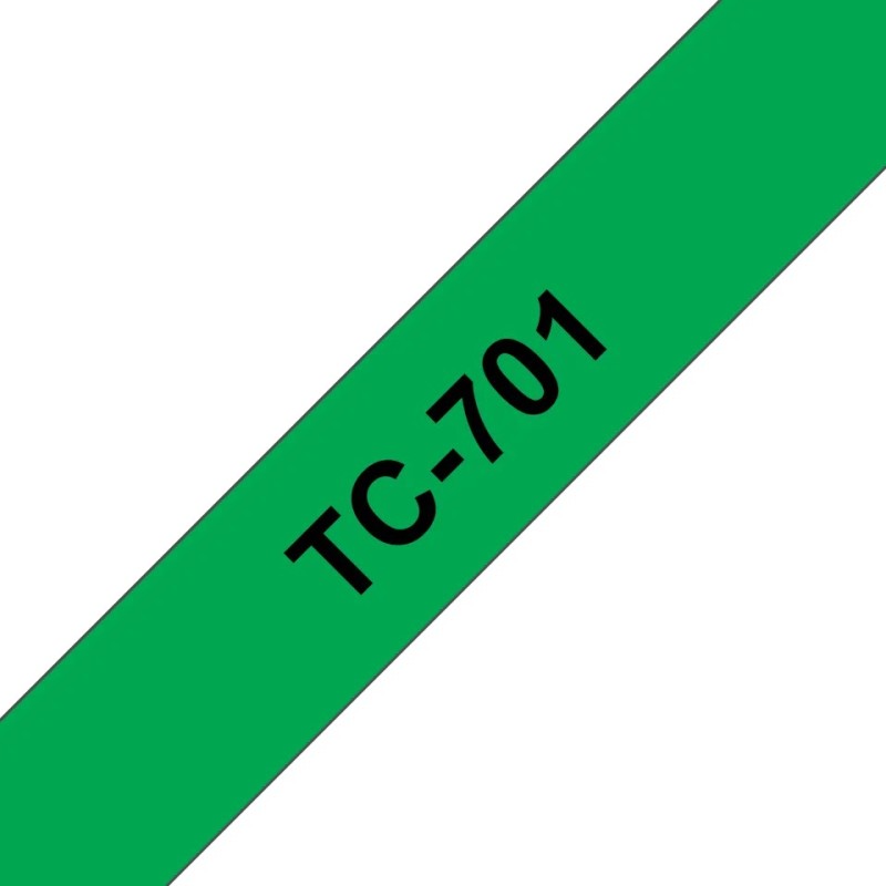 Banda laminata Original Brother Black on Green, TC701, pentru E105|E110|H100|H101|H105|H110|H111|P300|128|200|1000|1010|1090|110