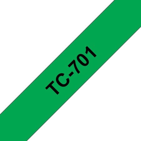 Banda laminata Original Brother Black on Green, TC701, pentru E105|E110|H100|H101|H105|H110|H111|P300|128|200|1000|1010|1090|110