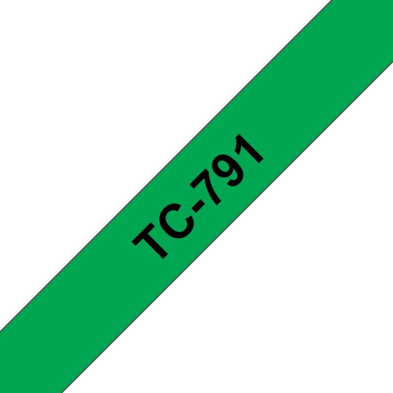 Banda laminata Original Brother Black on Green, TC791, pentru E105|E110|H100|H101|H105|H110|H111|P300|128|200|1000|1010|1090|110