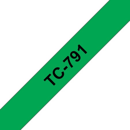 Banda laminata Original Brother Black on Green, TC791, pentru E105|E110|H100|H101|H105|H110|H111|P300|128|200|1000|1010|1090|110