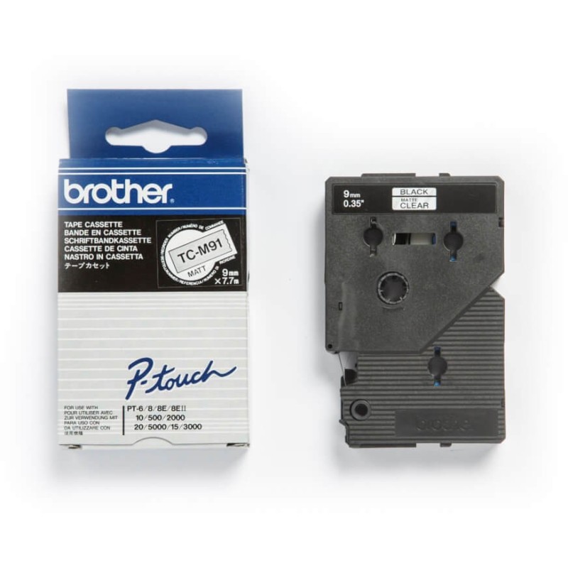 Banda laminata Original Brother Black on Clear, TCM91, pentru E105|E110|H100|H101|H105|H110|H111|P300|128|200|1000|1010|1090|110