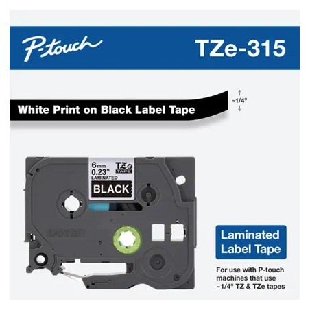 Banda laminata Original Brother White on Black, TZE315, pentru E105|E110|H100|H101|H105|H110|H111|P300|128|200|1000|1010|1090|11