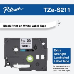 Banda laminata Original Brother Black on White, TZES211, pentru E105|E110|H100|H101|H105|H110|H111|P300|128|200|1000|1010|1090|1