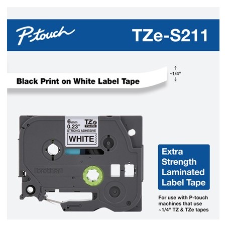 Banda laminata Original Brother Black on White, TZES211, pentru E105|E110|H100|H101|H105|H110|H111|P300|128|200|1000|1010|1090|1