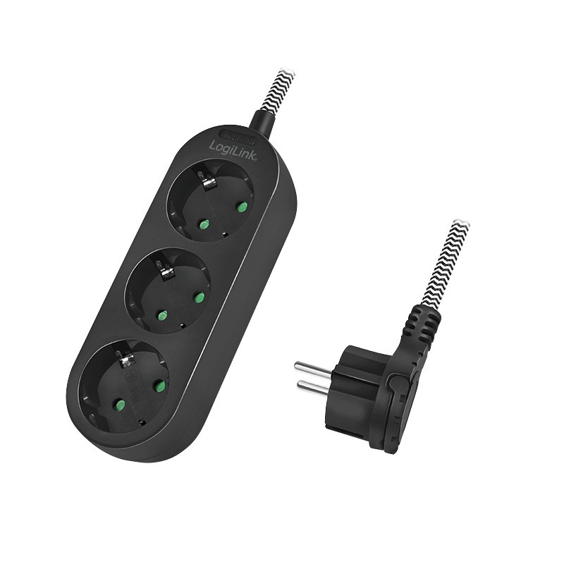 PRELUNGITOR LOGILINK, Schuko x 3, conectare prin Schuko (T), cablu 1.5 m, 16 A, protectie copii, alb/ negru, "LPS261" (timbru ve