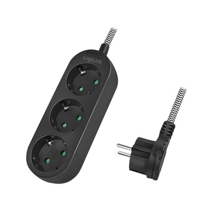 PRELUNGITOR LOGILINK, Schuko x 3, conectare prin Schuko (T), cablu 1.5 m, 16 A, protectie copii, alb/ negru, "LPS261" (timbru ve
