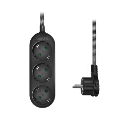 PRELUNGITOR LOGILINK, Schuko x 3, conectare prin Schuko (T), cablu 1.5 m, 16 A, protectie copii, alb/ negru, "LPS261" (timbru ve