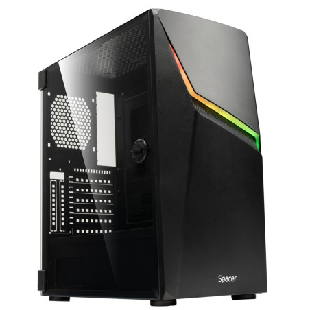 CARCASA  SPACER - gaming, Middle Tower, ATX, "THUNDER", fara sursa, usa sticla securizata (balama), banda LED RGB, USB 2.0 x 2, 