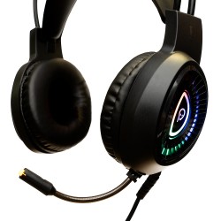 CASTI gaming Spacer RGB, cu fir, standard, utilizare gaming, microfon pe brat, conectare prin USB &amp; Jack 3.5 mm x 2, ilumina
