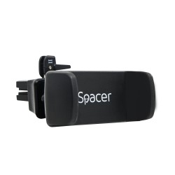 SUPORT auto SPACER pt. SmartPhone, fixare in ventilatie prin CLIPS, Prindere prin Arc, rotire 360 grade, negru, "SPCH-ARC-CLIPS"