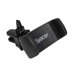 SUPORT auto SPACER pt. SmartPhone, fixare in ventilatie prin CLIPS, Prindere prin Arc, rotire 360 grade, negru, "SPCH-ARC-CLIPS"