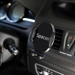 SUPORT auto SPACER pt. SmartPhone, fixare in ventilatie prin CLIPS, prindere laterala, rotire 360 grade, negru, "SPCH-GRV-CLIPS"