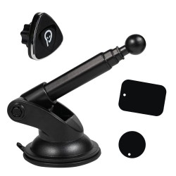 SUPORT auto magnetic SPACER pt. SmartPhone, fixare in bord sau pe parbriz prin Ventuza, Magnetic, 4 SuperMagneti N50, Brat Teles