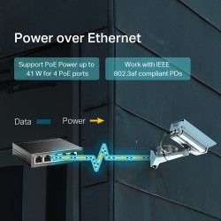 SWITCH PoE TP-LINK  5 porturi 10/100Mbps (4 PoE), IEEE 802.3af, carcasa metalica "TL-SF1005LP" (timbru verde 2 lei)