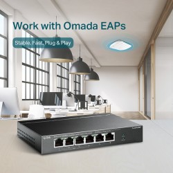 SWITCH PoE TP-LINK  6 porturi 10/100Mbps (4 PoE+), IEEE 802.3af/at, carcasa metalica "TL-SF1006P" (timbru verde 2 lei)