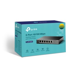 SWITCH PoE TP-LINK  6 porturi 10/100Mbps (4 PoE+), IEEE 802.3af/at, carcasa metalica "TL-SF1006P" (timbru verde 2 lei)