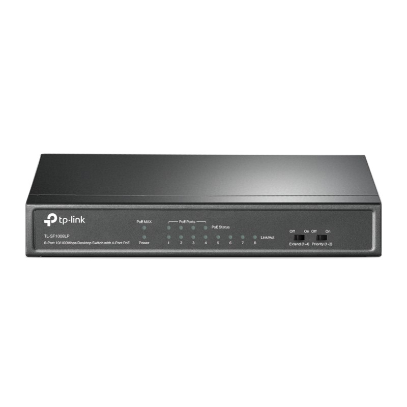 SWITCH PoE TP-LINK  8 porturi 10/100Mbps (4 PoE), IEEE 802.3af, carcasa metalica "TL-SF1008LP" (timbru verde 2 lei)