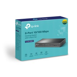 SWITCH PoE TP-LINK  8 porturi 10/100Mbps (4 PoE), IEEE 802.3af, carcasa metalica "TL-SF1008LP" (timbru verde 2 lei)