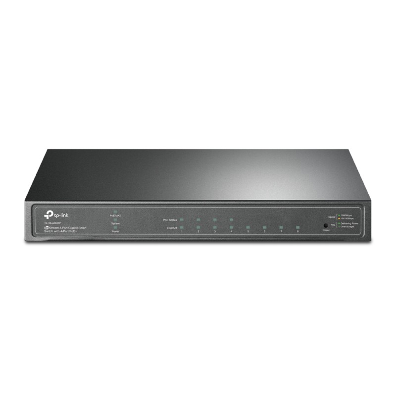 SWITCH PoE TP-LINK  8 porturi Gigabit (4 PoE+), IEEE 802.3at/af, carcasa metalica "TL-SG2008P" (timbru verde 2 lei)