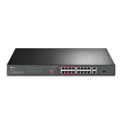 SWITCH TP-LINK  16 porturi, 16× PoE+ 10/100 Mbps RJ45, 2× Gigabit RJ45,1 x combo Gigabit SFP slot, carcasa metal "TL-SL1218P" (t