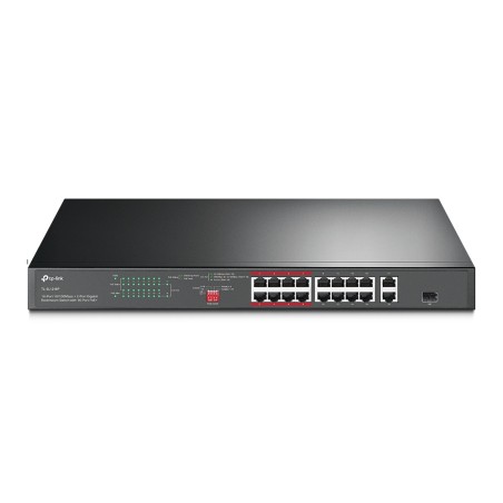 SWITCH TP-LINK  16 porturi, 16× PoE+ 10/100 Mbps RJ45, 2× Gigabit RJ45,1 x combo Gigabit SFP slot, carcasa metal "TL-SL1218P" (t