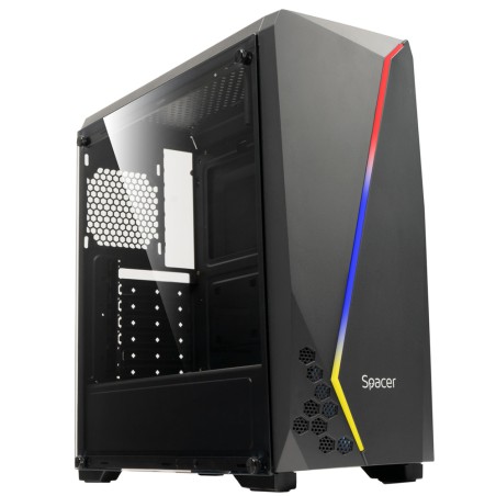 CARCASA  SPACER - gaming, Middle Tower, ATX, "FLASH", fara sursa, sticla securizata, USB 2.0 x 2, USB 3.0 x 1, PSU shroud, black