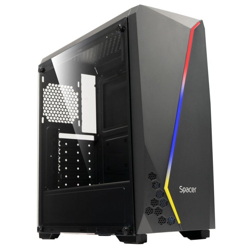 CARCASA  SPACER - gaming, Middle Tower, ATX, "FLASH", fara sursa, sticla securizata, USB 2.0 x 2, USB 3.0 x 1, PSU shroud, black