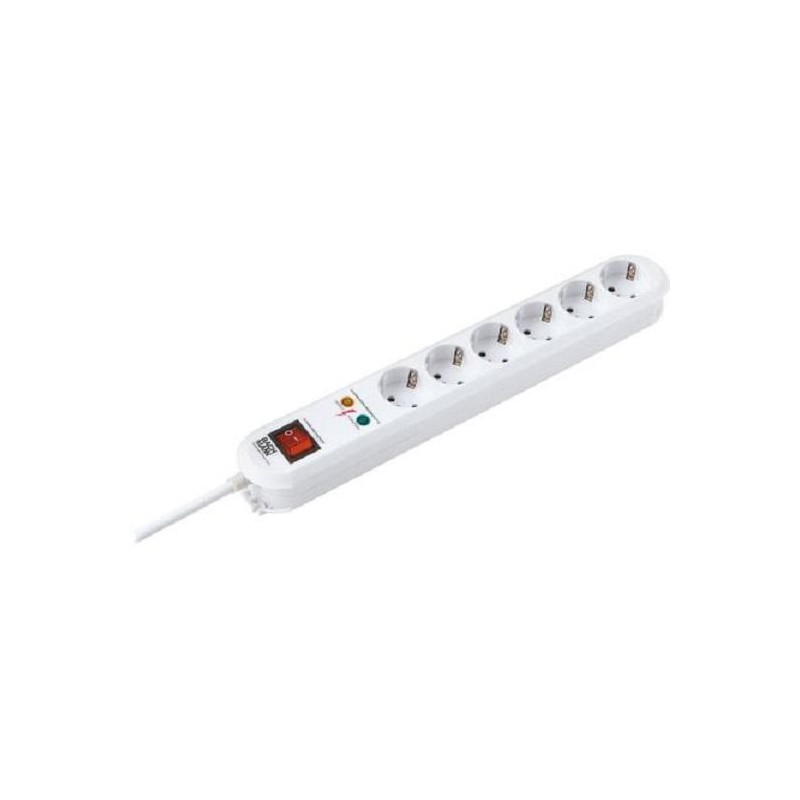 PRELUNGITOR Bachmann, Schuko x 6, conectare prin Schuko (T), cablu 1.5 m, protectie supratensiune, alb, "B381.2501KR" (timbru ve