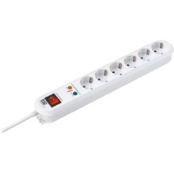 PRELUNGITOR Bachmann, Schuko x 6, conectare prin Schuko (T), cablu 1.5 m, protectie supratensiune, alb, "B381.2501KR" (timbru ve