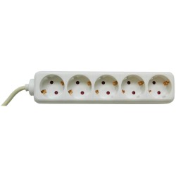 PRELUNGITOR Bachmann, Schuko x 5, conectare prin Schuko (T), cablu 3 m, protectie copii, alb, "BM-3812515" (timbru verde 0.18 le
