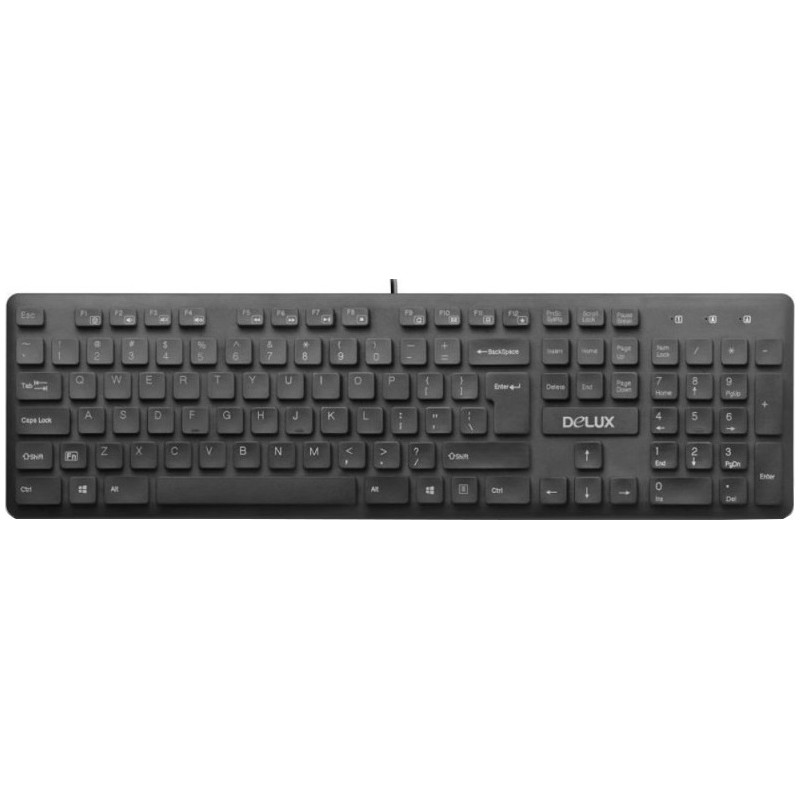 TASTATURA DELUX, cu fir, 105 taste, format standard, switch , USB, negru, "KA150U" (timbru verde 0.8 lei)