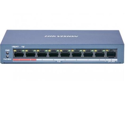 SWITCH. PoE Hikvision, port 10/100 x 8, carcasa metalica, "DS-3E0109P-E/M(B)" (timbru verde 2 lei)