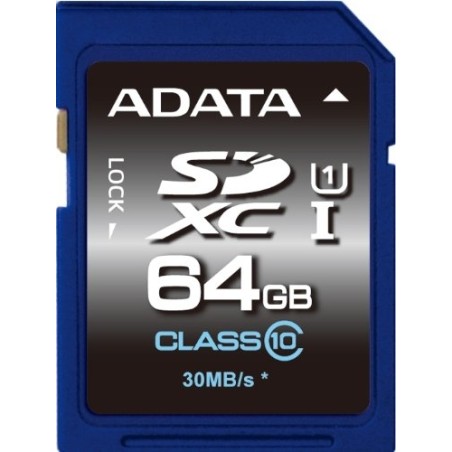 CARD SD ADATA, 64 GB, SDXC, clasa 10, standard UHS-I U1, "ASDX64GUICL10-R" (timbru verde 0.03 lei)