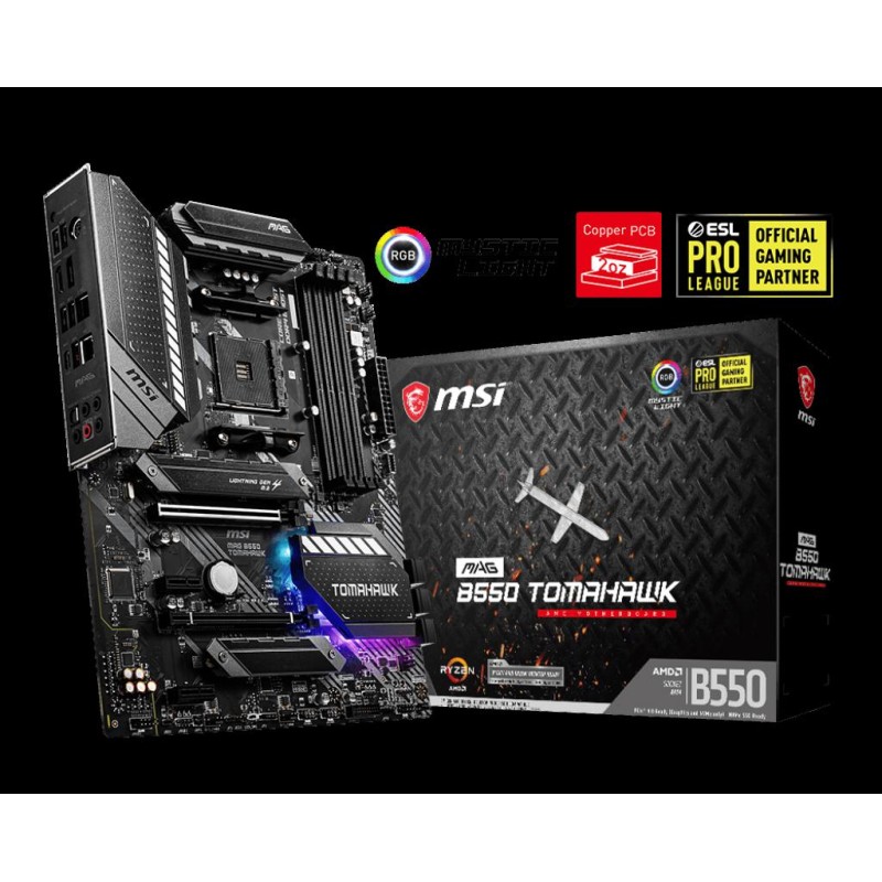 PLACA de BAZA MSI "MAG B550 TOMAHAWK", skt AM4, ATX, AMD B550, 4 x DDR4, max. 128 GB, 6 x SATA, 2 x M.2, 7.1, "MAG B550 TOMAHAWK