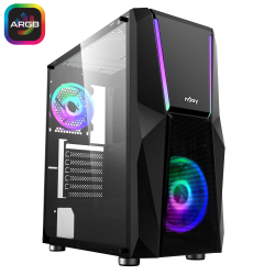CARCASA NJOY Middle Tower, ATX, "FORT", fara sursa, sticla securizata, fan x 2, USB 2.0 x 1, USB 3.0 x 2, Jack 3.5 mm x 2, mesh 