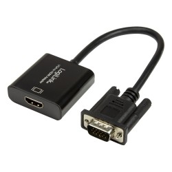 CABLU video LOGILINK,adaptor VGA(T)+Jack 3.5mm(T) la HDMI(M),15cm,rezolutie Full HD(1920x1080)60Hz,conecteaza placa video cu VGA