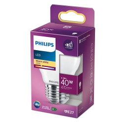 BEC LED Philips, soclu E27, putere 4.3W, forma clasic, lumina alb calda, alimentare 220 - 240 V, "000008718699763473" (timbru ve