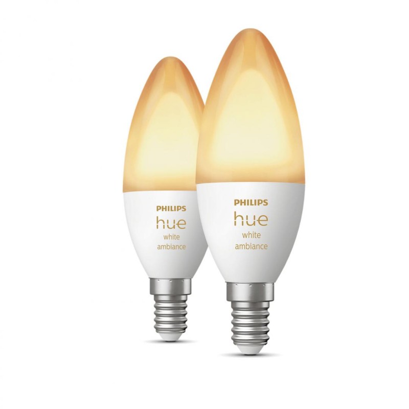 SET 2 becuri smart LED Philips, soclu E14, putere 5.2W, forma lumanare, lumina toate nuantele de alb, alimentare 220 - 240 V, "0